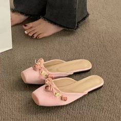 LBSFY - Flower Flats Mules Shoes Women Soft Cozy Dress Slippers Shoes 2024 Designer Summer Flip Flops Casual Slides Female Zapatillas Pink Open Toe Slippers For Spring, Comfortable Pink Slippers For Spring, Casual Spring Slippers With Round Toe, Casual Round Toe Slippers For Spring, Cute Closed Toe Slippers For Spring, Cute Round Toe Slippers For Spring, Pink Closed Toe Slippers For Spring, Trendy Slip-on Slippers For Spring, Casual Pink Slippers For Spring