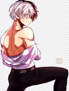 an anime character with pink hair and black pants is posing for the camera, his arms are