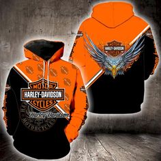 an orange and black harley davidson hoodie