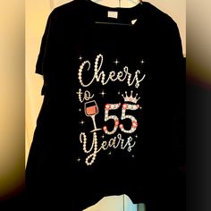 Port Company Tshirt "55th" Bday Black Graphic Print T-shirt For Anniversary, Black Graphic Tee For Anniversary, Black Letter Print T-shirt For Anniversary, Black Casual Top For Anniversary, Casual Black Top For Anniversary, Black Short Sleeve Top For Anniversary, Birthday Tshirts, Womens Tops, Tops & Tees