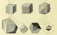 an old book with drawings of cubes and boxes on it's pages,