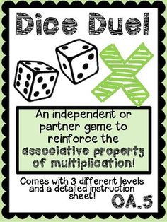 dice duel game poster with instructions for the addition and subtraction to each card