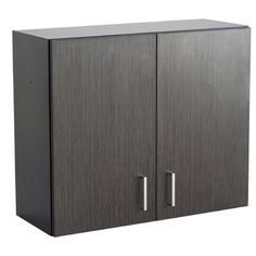 a gray cabinet with two doors is shown