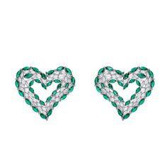 green Crystal-embellished heart earrings with emerald accents. Green Heart Sterling Silver Earrings, Elegant Green Heart Cut Earrings, Green Heart Earrings For Valentine's Day Party, Formal Green Heart-shaped Earrings, Green Heart-shaped Earrings For Valentine's Day, Green Earrings For Valentine's Day Party, Green Heart-shaped Earrings For Anniversary, Green Heart Earrings For Valentine's Day Anniversary, Green Heart Earrings For Anniversary On Valentine's Day