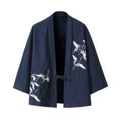 Crane Embroidery, Gilet Kimono, Embroidery Kimono, Kimono Outerwear, Cardigan Plus Size, Cardigan Kimono, Kimono Robes, Men Jackets, Black Kimono