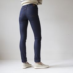 Raw, stretch denim. These jeans start dark and a tiny bit stiff, and they'll soften, fade, and mold to your body over time.Handcrafted in downtown Raleigh, NC, USA. Downtown Raleigh, Raw Denim, Break In, Raleigh Nc, Stretch Denim, My Style, Pants, How To Wear, Trousers