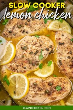 Greek Chicken In Crockpot, Chicken Over Pasta, Lemon Chicken Crockpot, Crockpot Lemon Chicken, Easy Crock Pot Recipes, Plain Chicken Recipe, Healthy Lemon Chicken, Slow Cooker Lemon Chicken, Chicken Breast Slow Cooker