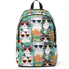 Original handmade artwork created by a Western MA artist, Hi, my name is Kristina, I'm an artist from Western MA, & I love drawing cats! I've designed a whole line of matching cat apparel for the whole family in my shop. This adorable backpack is simple and fashionable. Great for school as well as outdoor traveling. Perfect for holding a laptop and many books. Padded back panel and adjustable shoulder straps offer extra comfort and easy carrying, the backpack is lightweight and waterproof. makes Matching Cat, Cat Apparel, Animal Backpacks, Backpack Cute, Cute Backpack, I Love Drawing, Custom Backpack, Cat Sunglasses, Laptop Travel