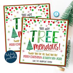 two christmas cards with free printables on them