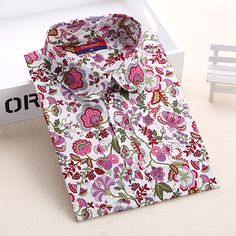 FREE SHIPPING Women Cherry Blouses Long Sleeve Shirt Turn Down Collar Floral Blouse Plus Size 5XL Women Vintage Cotton Shirt JKP1808 Multicolor Printed Blouse With Collar, Floral Print Cotton Blouse With Collar, Cotton Blouse With Floral Print And Collar, Collared Patterned Blouse, Vintage Style Office, Country Girl Fashion, Blouses Outfit, Woman Blouse Casual, Fall Blouses