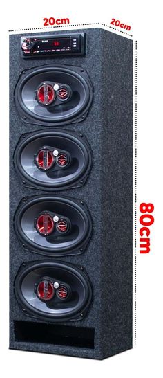 an image of a speaker with measurements for the front and back speakers on display in different sizes