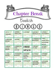 the bookish bingo game is shown in purple and green