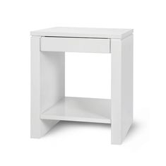 a small white table with one drawer open