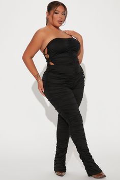 Available In Black And Taupe. Jumpsuit All Over Ruching Sweetheart Tube Top Sexy Side Lace Up Legging Stretch Shell: 95% Polyester 5% Spandex Imported | Ariana Ruched Jumpsuit in Black size XS by Fashion Nova Black Ruched Fitted Bodysuit, Black Fitted Ruched Bodysuit, Fitted Ruched Backless Bodysuit, Fitted Black Ruched Bodysuit, Ruched Jumpsuits And Rompers For Night Out, Fitted Ruched Jumpsuits And Rompers For Night Out, Ruched Jumpsuit, Lace Up Leggings, Service Women