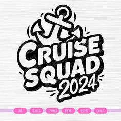 the cruise squad logo is shown in black and white, with an anchor on it