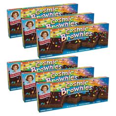 three boxes of cosmic brownies are shown