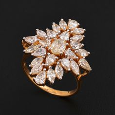 Natural SI-H Diamond Cluster Ring 14k Yellow Gold Wdding Jewelry 2.80 Ct. Pave Wedding Rings, Marquise Diamond Ring, Gold Wedding Jewelry, Handmade Fine Jewelry, Chevron Ring, Cluster Engagement Ring, Rose Gold Jewelry, Gold Wedding Rings, Diamond Cluster Ring