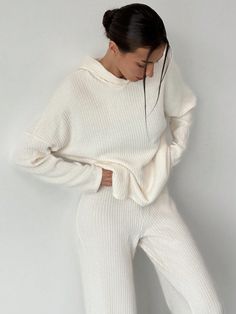 2pcs Set Fashionable Fall/Winter Casual Warm Hooded Sweatshirt And Extra Long Pants Apricot Casual    Plain  Medium Stretch  Women Clothing, size features are:Bust: ,Length: ,Sleeve Length: Sheinsweat Pants, Solid Ribbed Knitting Casual Sweater & Pants Sets, Cheap Long Sleeve Sets For Daywear, Women Sweater Co-ords, Ribbed Sweater Set, Womens Winter Loungewear, Wide Leg Pant Outfit, Knit Two Piece Set, Leg Pants Outfit