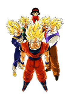 the dragon ball characters are all in different positions and sizes, including one with his arms outstretched