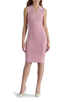 Move from day to date night in this softly rib-textured knit dress designed with a polished collar and sleeveless silhouette. 43" length (size Small) V-neck with spread collar Rib textured knit 88% polyester, 12% nylon Hand wash, line dry Imported Ribbed Bodycon Sleeveless Mini Dress, Elegant Fitted Sleeveless Ribbed Dress, Fitted Ribbed Sleeveless Midi Dress, Ribbed Knit Midi-length Bodycon Dress, Elegant Sleeveless Ribbed Bodycon Dress, Knee-length Ribbed Knit Midi Dress, Ribbed Fitted Sleeveless Dress, Knee-length, Elegant Ribbed Sleeveless Dress, Fitted Ribbed Sleeveless Knee-length Dress