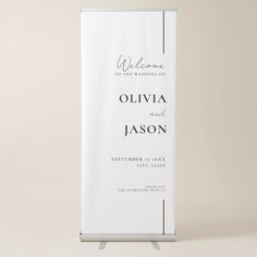 a white sign with the words welcome to us and an image of a wedding date on it