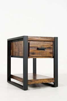 an end table with two drawers on one side and a drawer on the other hand