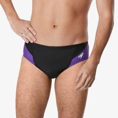 Speedo Swimsuit Brief Powerflex Eco Revolve Splice Black/Purple Size 24(Xxxs) New With Tag. Msrp $44 Power Flex Eco Fabric, Made From 100% Post-Consumer Waste Nylon Yarn, Is Good For The Environment And Even Better For Swimmers. Retains Its Shape Up To 10x Longer Than Traditional Swimwear Fabrics. Offers 4x More Compression Than Standard Fabrics And Is Twice As Strong. Resists Sagging And Bagging. Front Gusset V-89 Purple Stretch Swimwear Brief, Black Moisture-wicking Swim Trunks For Training, Black Nylon Swim Trunks With Go-dry Technology, Swimwear Fabrics, Speedo Swimsuit, Blue 4-way Stretch Swim Trunks For Swimming, Blue 4-way Stretch Swim Trunks, Eco Fabric, Boys Swim