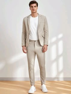 Casual Beige Blazer Outfit, Simple Men Wedding Outfit, Beige Fashion Men, Beige Mens Outfits, Men’s Formal Outfits, Blazer Men Outfit Casual, Neutral Wedding Guest Outfit Men, Men’s Blazer Outfits, Men’s Blazer