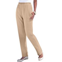 A relaxed fit and easy pull-on design make style a breeze. Elastic waist, side pockets. Comfortable Solid Color Pull-on Pants, Comfortable Solid Pull-on Style Pants, Relaxed Fit Pull-on Solid Pants, Relaxed Fit Pants With Pull-on Style, Solid Color Pants With Pull-on Style And Relaxed Fit, Relaxed Fit Pull-on Pants, Comfort Stretch Solid Color Pull-on Pants, Comfortable Pants With Pull-on Style, Comfortable Pull-on Pants With Loosely Fitted Hips