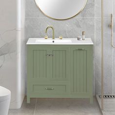 a bathroom with a sink, mirror and shower stall in the corner next to it