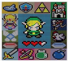 an image of pixel art with many different things on it's surface, including the character