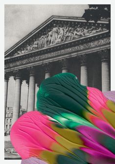 colorful feathers sitting in front of a building