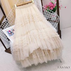 Lasaky - Exquisite Victorian-inspired Romantic Tulle Cake Asymmetrical Skirt Asymmetrical Midi Skirt, Hi Low Skirts, Tiered Midi Skirt, Tulle Tutu Skirt, Party Kleidung, Dress Cake, Ruffles Fashion, Half Skirt, Irregular Hem