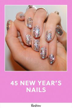 Whether you're heading to a NYE party or watching the ball drop from home, here are 45 New Year's nail ideas to inspire your first mani of 2025, from silver gems to confetti tips. Disco Ball Nails, Ball Nails, How To Remove Makeup, Ballerina Coffin, New Years Nail Art, Classy Minimalist