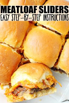 several meatloaf sliders stacked on top of each other with text overlay