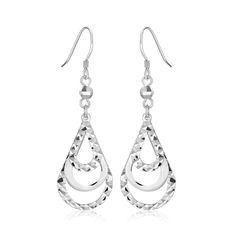 LOVCIA Premium Graduated Open Teardrop Sterling Silver Earrings with Textured Design Sterling Silver Rings Set, Large Hoop Earrings, Earring Crafts, French Wire, Dangling Earrings, Style Earrings, Toe Rings, Chain Earrings, Sterling Earrings