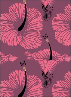 a pink and black flower pattern on a purple background