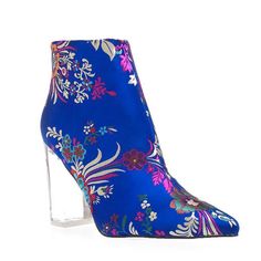 Audra Bootie In Colbalt Blue With Lovely Embroidery Of Floral Designs Of Color That Will Definitely Have Heads Turning. Featuring: Silk Asian Blue Floral Print, Single Sole, Chunky Lucite Heel, Pointy Toe, Back Zipper. Brand: Privileged Heel Height: Platform: Single Sole Material: Silk Fits True To Size Blue Ankle-high Boots For Spring, Blue Pointed Toe Boots For Formal Occasions, Formal Blue Pointed Toe Boots, Elegant Blue Spring Boots, Blue Ankle-high Summer Boots, Blue Summer Boots With Round Toe, Blue Round Toe Boots For Summer, Blue Closed Toe Formal Boots, High Heel Fabric Boots For Spring