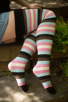 Striped Tube Socks, Thigh High Sock, Lgbtq Clothing, Legs Outfit, Trans Pride, Velvet Leggings, Women's Socks