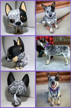 there are many different pictures of dogs made out of paper mache and cloths