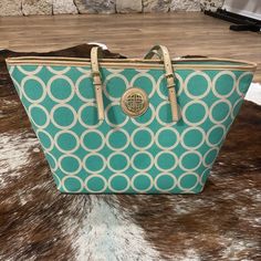 Super Cute New Without Tags! Trendy Turquoise Tote Bag, Turquoise Tote Shoulder Bag, Turquoise Tote Shoulder Bag For Shopping, Large Tote Bag, Large Tote, Gold Hardware, Shoulder Bags, Color Blue, Super Cute