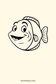 A happy, cartoon-style fish with big eyes and a wide smile is drawn with bold, simple lines, showing a playful and cheerful expression. Fish With Big Eyes, Big Eyed Fish, Wide Smile