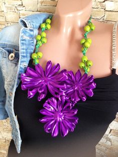 Purple green big flowers bib necklace Statement necklace | Etsy Handmade Necklaces For Spring Parties, Handmade Bold Necklace For Party, Bold Handmade Necklace For Party, Green Handmade Bib Necklace For Parties, Unique Flower Necklaces For Party, Unique Flower-shaped Party Necklaces, Unique Flower Shaped Party Necklaces, Handmade Green Necklaces For Spring, Spring Party Green Necklaces