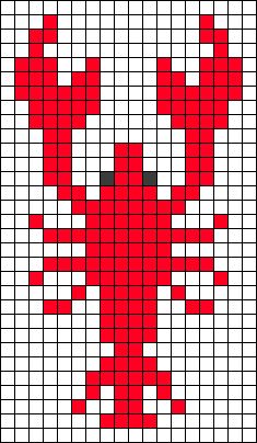 a cross stitch pattern with red and white squares in the shape of a deer's head