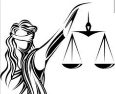 the lady justice symbol is shown in black and white