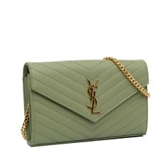 Designer Authentic Ysl. Great Condition. Worn Twice. Saint Laurent Crossbody Bag, Envelope Wallet, Yves Saint Laurent Bags, Wallet On Chain, Snap Fasteners, Green Leather, Bag Shoulder, Womens Backpack, Leather Crossbody Bag