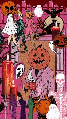 an image of halloween scene with people and pumpkins