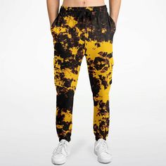 Black & Yellow tie-dye Effect | Retro pop Cargo Sweatpants Camouflage Cotton Joggers With Pockets, Acid Wash Casual Pants For Streetwear, Casual Acid Wash Cargo Bottoms, Casual Acid Wash Cargo Pants With Pockets, Casual Acid Wash Bottoms With Cargo Pockets, Casual Acid Wash Pants For Streetwear, Acid Wash Relaxed Fit Sweatpants For Streetwear, Casual Acid Wash Relaxed Fit Pants, Casual Relaxed Fit Acid Wash Pants