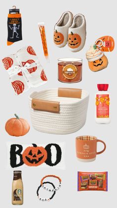 an assortment of halloween items including pumpkins, cookies and other things to make it look like