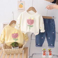 Baby Girls Children Floral T-Shirt Pants Clothes Set Kids Toddler Casual Outfits | eBay Spring Cartoon Print Crew Neck Sets, Girls Applique, Clothes Set, Girls Toddler, Embroidered Jeans, Long Sleeve Sweatshirt, Baby & Toddler Clothing, Shirt And Pants, Pants Outfit